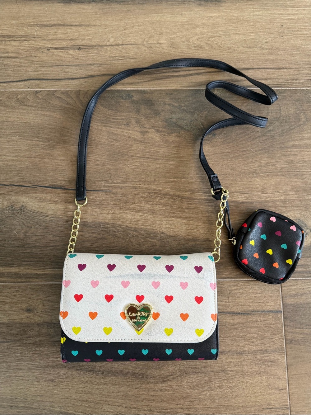 Small Luv Betsey by Betsey Johnson Rainbow Heart Print Crossbody Purse